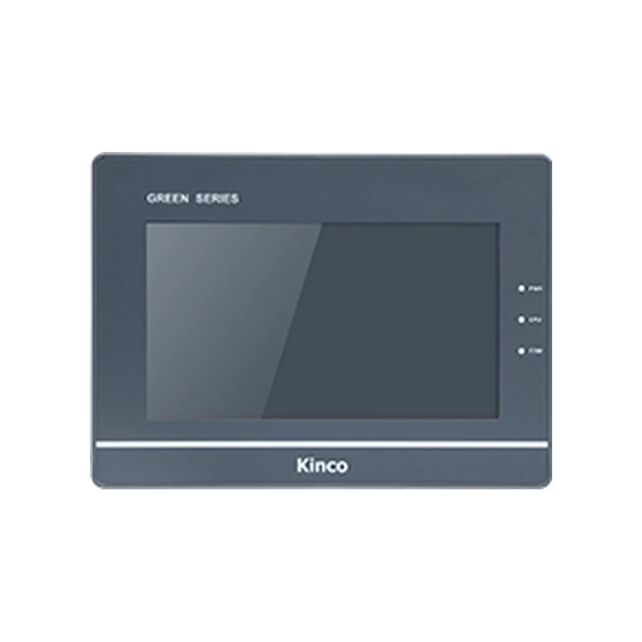 Kinco G070 7-inch HMI panel, representative front appearance, dark bezel, silver lower trim and right-side indicator lights